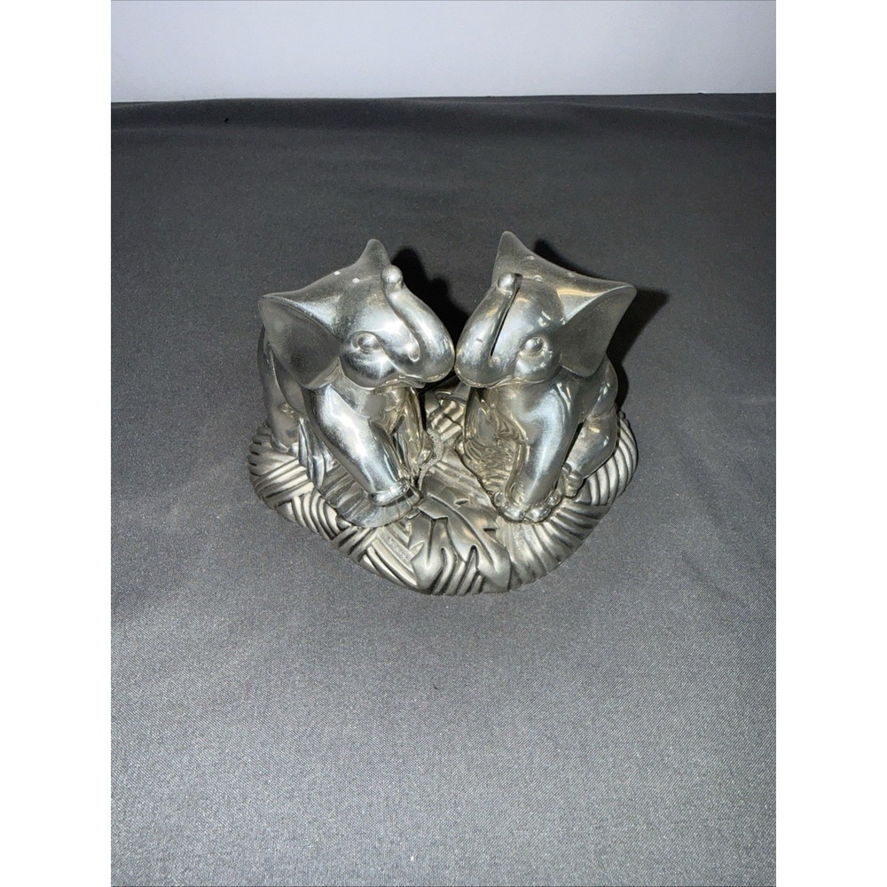 Pewter Elephant Salt & Pepper Shakers w/Base Tray Lenox Kirk Stieff Collection